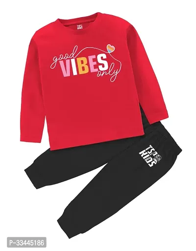 Stylish Red Cotton T-Shirts With Pyjamas For Kids-thumb0