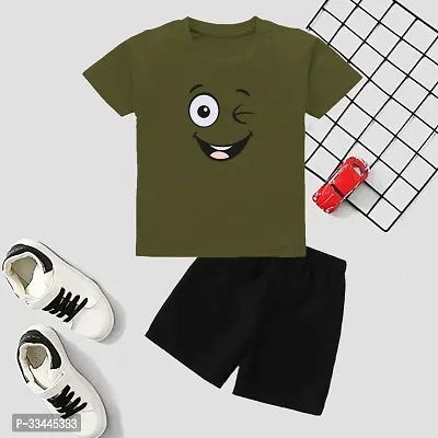 Stylish Green Cotton T-Shirts With Shorts For Kids-thumb0