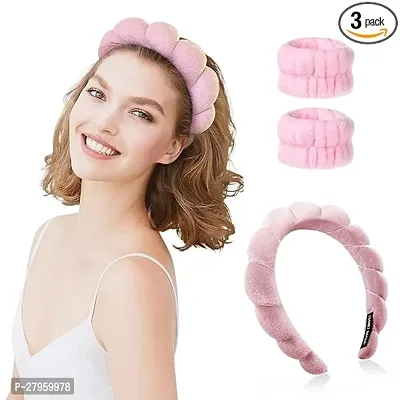 3pcs pink color headband for women and girls sponge headband Ways Non-Slip Headbands Enhance Your Skincare Routine-thumb0