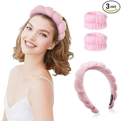 3pcs pink color headband for women and girls sponge headband Ways Non-Slip Headbands Enhance Your Skincare Routine