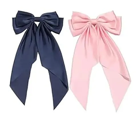 Filterfashion Bow Hair Clip/ Hair Ribbon For Women And Girls Made With Silk Satin Hair Clip Combo pack