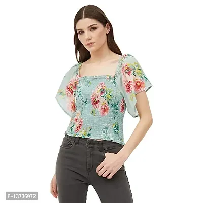 7ELEVEN Ayush Fashion Kansai Crop Top Woman Fit and Flair Top with Slive,Beautifull Ptint and Square Neck-thumb1