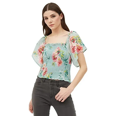 7ELEVEN Ayush Fashion Kansai Crop Top Woman Fit and Flair Top with Slive,Beautifull Ptint and Square Neck