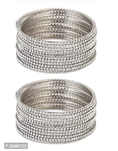 Elegant Silver Plastic American Diamond Bangles/Bracelet For Women Piece of 24