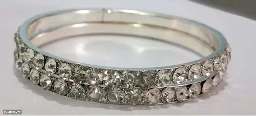 Elegant Silver Plastic American Diamond Bangles/Bracelet For Women Piece of 2-thumb0