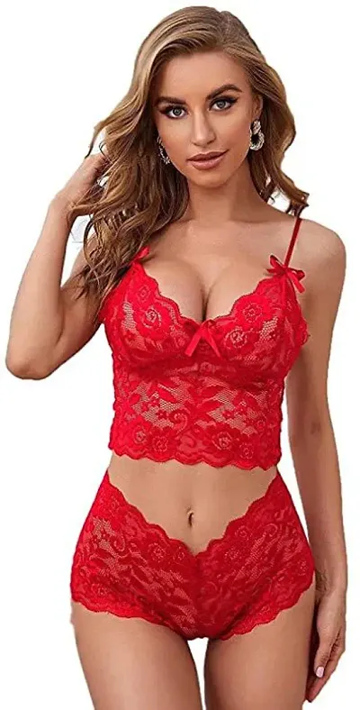 SAVIESA Womens Lace Solid Midi Babydoll Nightwear