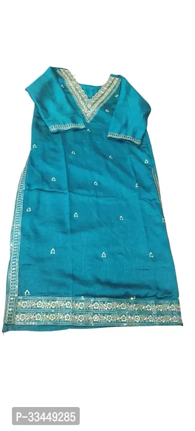 Stylish Turquoise Cotton Short Kurti For Women-thumb0