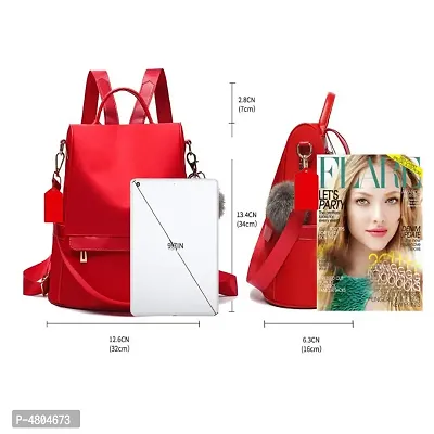 Stylish PU Red Solid Fur Backpack For Women-thumb4