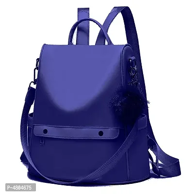 Stylish PU Blue Solid Fur Backpack For Women
