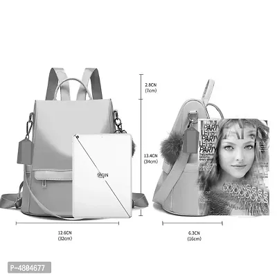 Stylish PU Grey Solid Fur Backpack For Women-thumb4