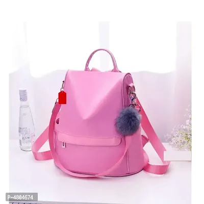 Stylish PU Pink Solid Fur Backpack For Women-thumb2
