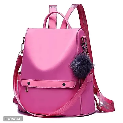 Stylish PU Pink Solid Fur Backpack For Women