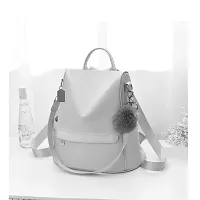 Stylish PU Grey Solid Fur Backpack For Women-thumb1