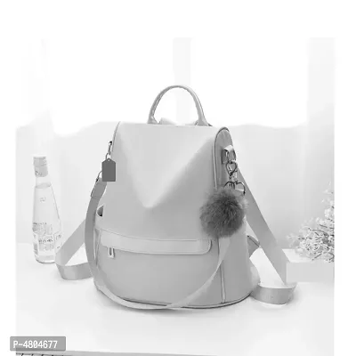 Stylish PU Grey Solid Fur Backpack For Women-thumb2
