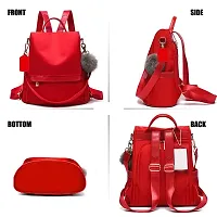 Stylish PU Red Solid Fur Backpack For Women-thumb1