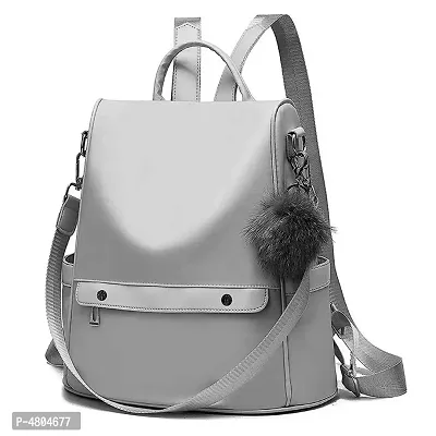 Stylish PU Grey Solid Fur Backpack For Women