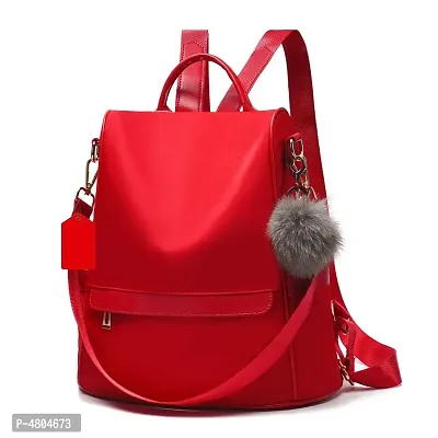 Stylish PU Red Solid Fur Backpack For Women