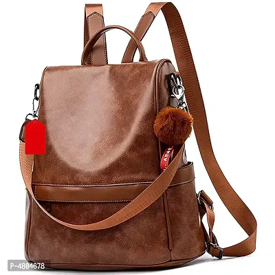 Stylish PU Brown Solid Fur Backpack For Women