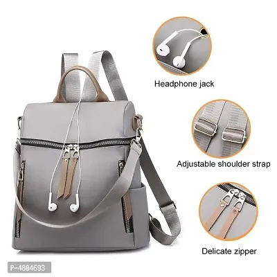 Stylish PU Grey Solid Zipper Backpack For Women-thumb4