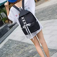 Stylish PU Black Solid Ribbon Backpack For Women-thumb1