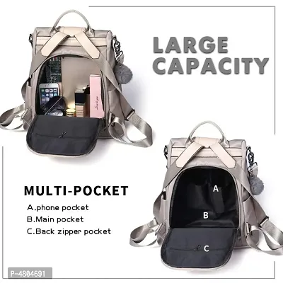 Stylish PU Grey Solid Backpack For Women-thumb3