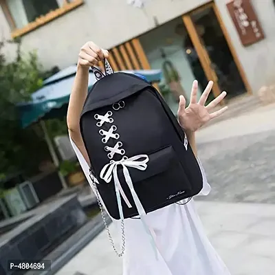 Stylish PU Black Solid Ribbon Backpack For Women-thumb4