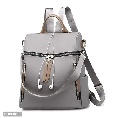 Stylish PU Grey Solid Zipper Backpack For Women