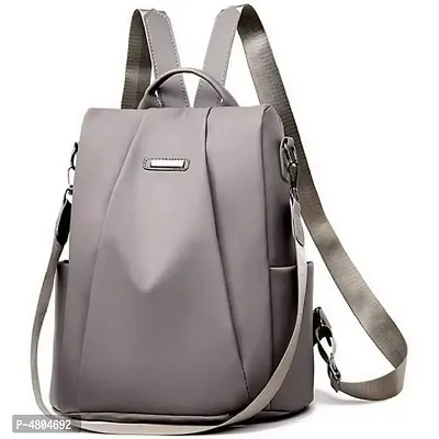 Stylish PU Grey Solid Waterproof Backpack For Women