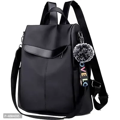 Stylish PU Black Solid Backpack For Women