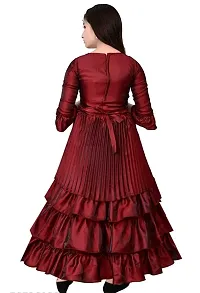 Fabulous Red Silk Blend Self Pattern Frocks For Girls-thumb1