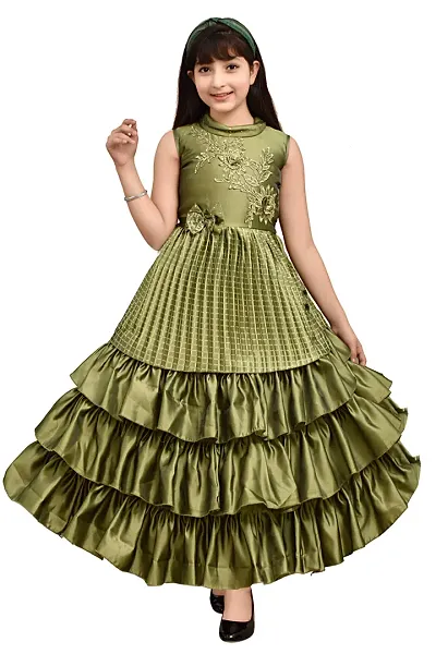 Girls Self Pattern Satin Partywear Dress