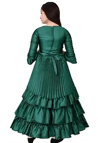 Fabulous Green Silk Blend Self Pattern Frocks For Girls-thumb1