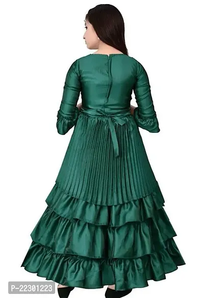 Fabulous Green Silk Blend Self Pattern Frocks For Girls-thumb2