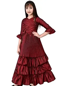 Fabulous Red Silk Blend Self Pattern Frocks For Girls-thumb2