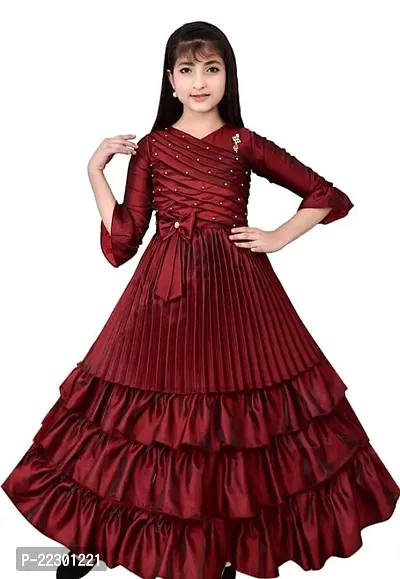 Fabulous Red Silk Blend Self Pattern Frocks For Girls-thumb0