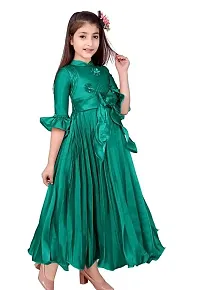 Fabulous Green Silk Blend Self Pattern Frocks For Girls-thumb2