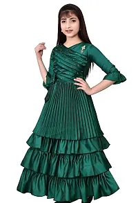 Fabulous Green Silk Blend Self Pattern Frocks For Girls-thumb2