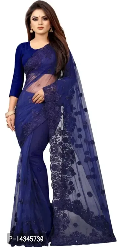 Stylish Net Embroidered Bollywood Saree With Blouse Piece For Women