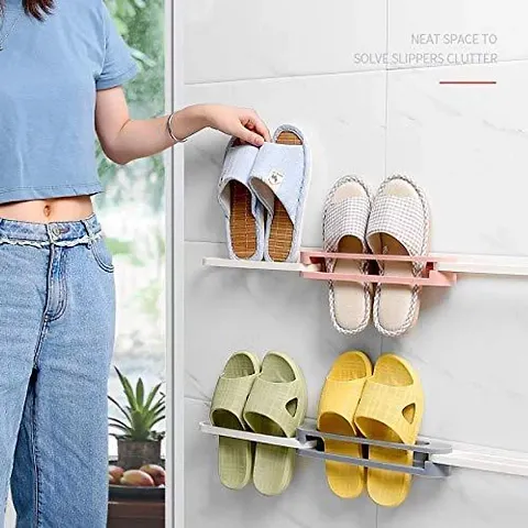 CLOUDTAIL CHOICE Slippers Rack Hanging Shoe Organizers,3 in 1 Folding Holder Shoes Hanger Wall Mounted Shoe and Bathroom Towel Organizer Rack (Multicolor) Pack of 1