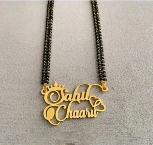 Antique Brass Golden Name Pendant Mangalsutra For Women