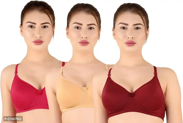 Stylish Multicoloured Cotton Blend Solid Bras For Women Pack Of 3