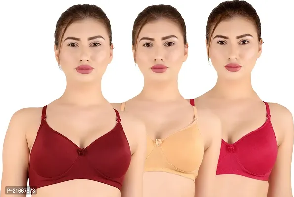 Stylish Multicoloured Cotton Blend Solid Bras For Women Pack Of 3-thumb0