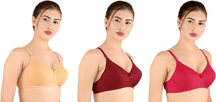 Stylish Multicoloured Cotton Blend Solid Bras For Women Pack Of 3-thumb3