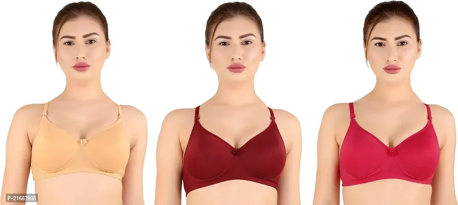 Stylish Multicoloured Cotton Blend Solid Bras For Women Pack Of 3-thumb0