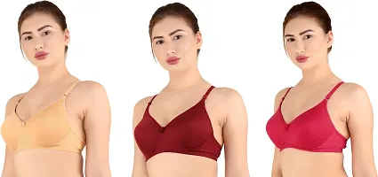 Stylish Multicoloured Cotton Blend Solid Bras For Women Pack Of 3-thumb2