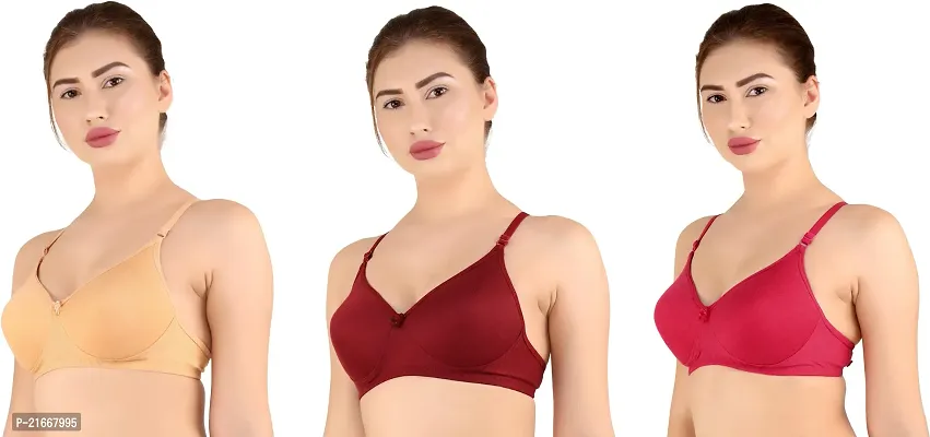 Stylish Multicoloured Cotton Blend Solid Bras For Women Pack Of 3-thumb3