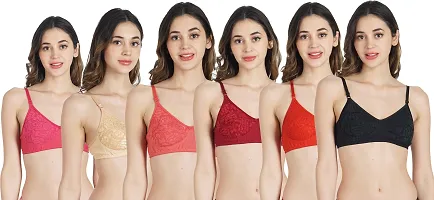 Stylish Multicoloured Net Solid Bras For Women Pack Of 6