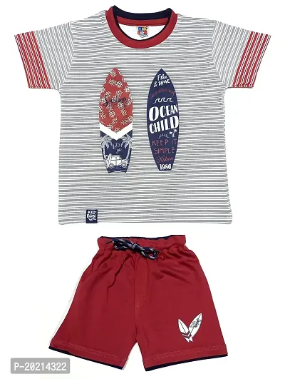 KIDEON Baby Boy's Cotton Casual Printed Half Sleeve T-Shirt and Shorts Set (Kideon4-P) (0, red)-thumb0