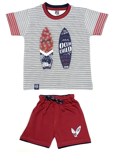 KIDEON Baby Boy's Casual Half Sleeve T-Shirt and Shorts Set (Kideon4-P) (0, red)