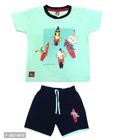 KIDEON Baby Boy's Cotton Casual Printed Half Sleeve T-Shirt and Shorts Set (Kideon3-P)